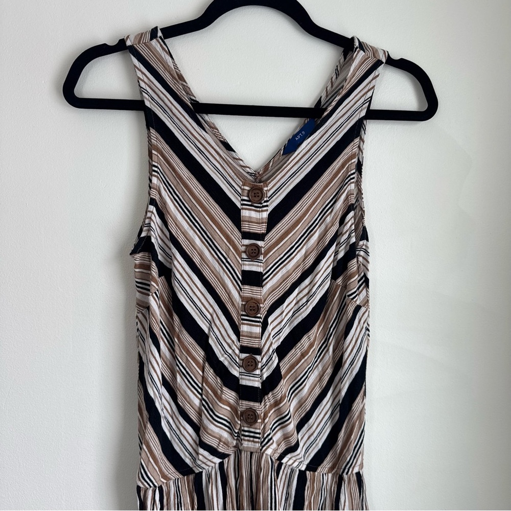 Apt 9 Chevron Striped Sleeveless Button-Front Romper in Black, White & Brown